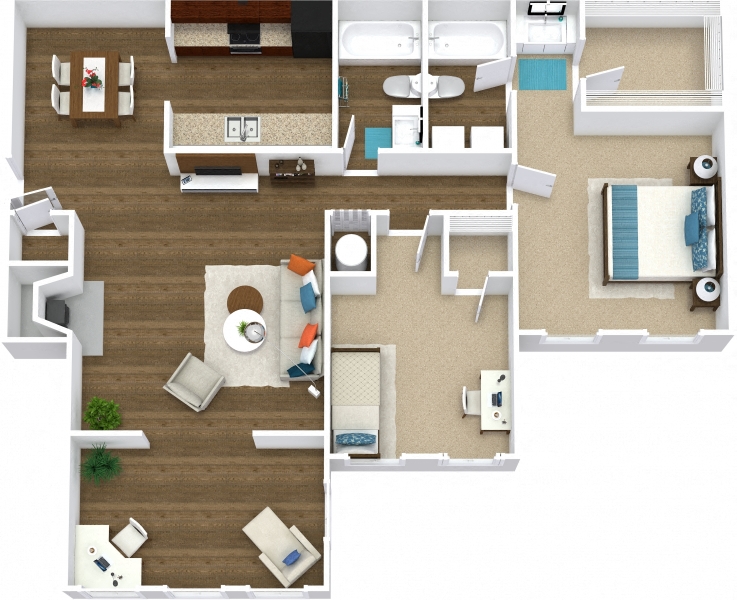 Floor plan for 2 beds, 2 baths, 1082 sqft